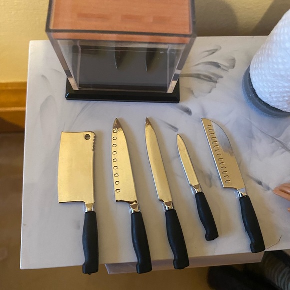 Barbie kitchen Accessory Butcher Block Knife 6 pc Set - Picture 2 of 11